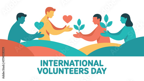 International Volunteers Day Caring Community Helping Hands Vector Illustration