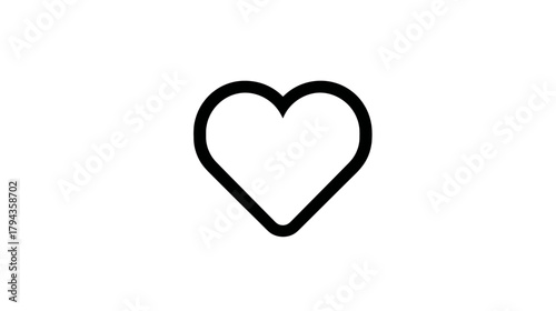 Minimalist Black Outline Heart Symbol on Clean White Background Representing Love, Like, Favorite, Emotion, and Connection
