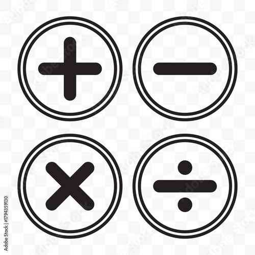 Calculator vector key isolated on white background. Addition, subtraction. Mathematical symbols icon. Calculator, math icon. Vector pictogram. Math symbols icon set.