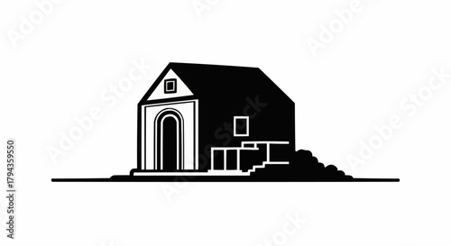 Stylized Black and White Illustration of a Quaint House.