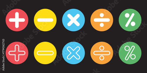 Calculator, math icon. Plus, minus, multiply, equal and divide icon design. Calculation and Mathematical sign symbol icon. Addition, subtraction, multiplication, division, equal sign, icon symbol.