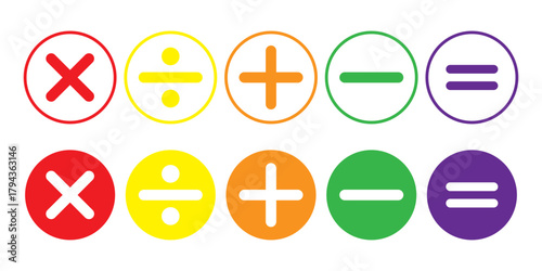 Calculator icon. Calculate symbol. Accounting signs. Finance symbols. Math icons. Plus, minus, equal, division, multiplication. Vector sign.