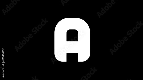White uppercase letter A on a black background, bold graphic typography element from the alphabet for design