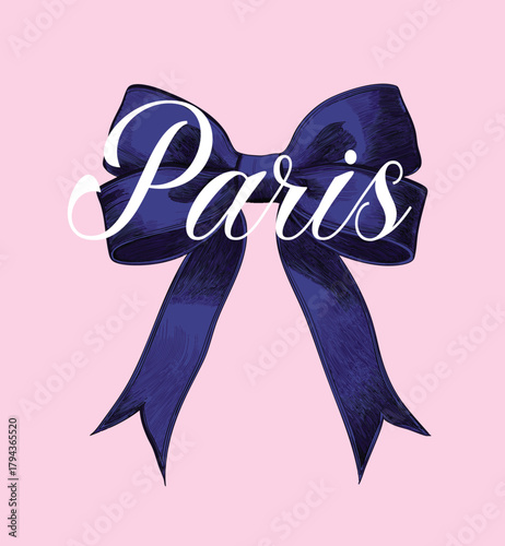 Bows Navy bow satin lilac girly ribbon coquette French Paris Parisian plush romantic girls trending style pink t-shirt design Slogan Logo Graphic Vector Tee shirt apparel print luxe fashion luxury 