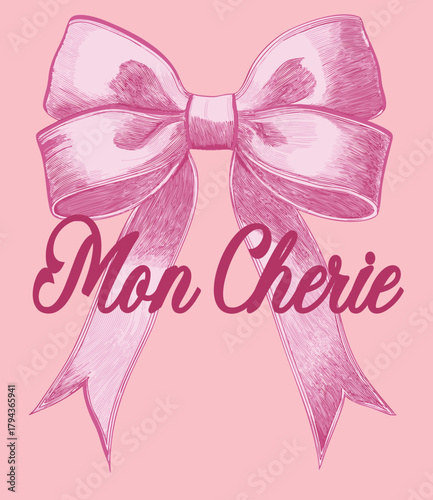Pink bow plush Bows  satin girly ribbon coquette French Paris Parisian plush romantic girls trending style pink t-shirt design Slogan Logo Graphic Vector Tee shirt apparel print luxe fashion cherry 