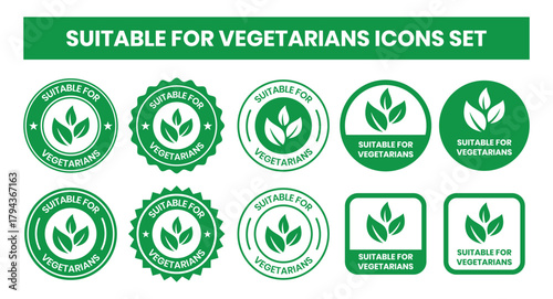 Suitable for Vegetarians stamp sticker with Leaves icon vector illustration. Suitable for Vegetarians sign, logo, badge, icon, sticker, label, emblem, stamp, symbol, black, line, flat vector.