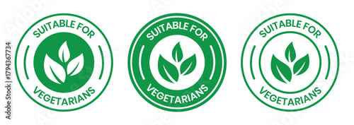 Suitable for Vegetarians stamp sticker with Leaves icon vector illustration. Suitable for Vegetarians sign, logo, badge, icon, sticker, label, emblem, stamp, symbol, black, line, flat vector.