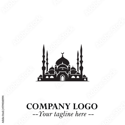Dome Mosque Logo Symbol in Black on the White Background with Elegant Islamic Architecture Design