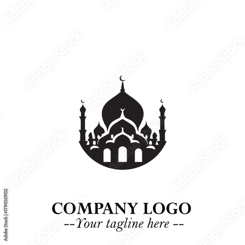 Dome Mosque Logo Symbol in Black on the White Background with Elegant Islamic Architecture Design