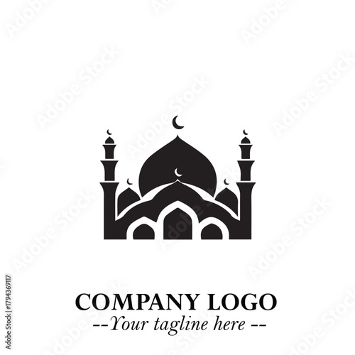 Dome Mosque Logo Symbol in Black on the White Background with Elegant Islamic Architecture Design