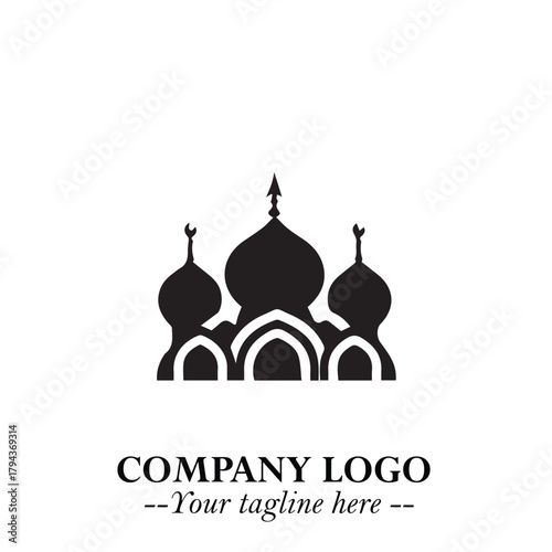 Dome Mosque Logo Symbol in Black on the White Background with Elegant Islamic Architecture Design