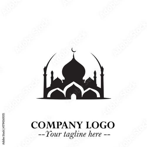 Dome Mosque Logo Symbol in Black on the White Background with Elegant Islamic Architecture Design
