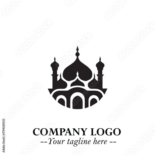 Dome Mosque Logo Symbol in Black on the White Background with Elegant Islamic Architecture Design