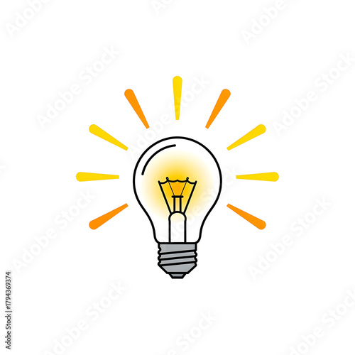 Bright Glowing Light Bulb Icon