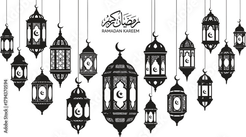 Traditional islamic ramadan lanterns illuminated during the holy month of fasting and prayer