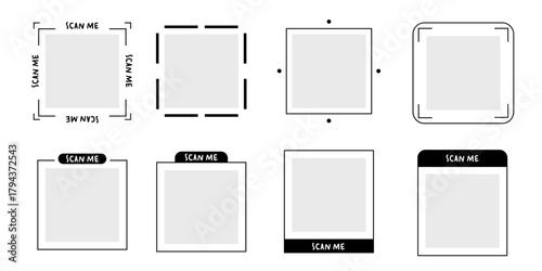 Qr Code with Scan Me Frame Set. Phone Qrcode Icon and Logo design. Vector Illustration