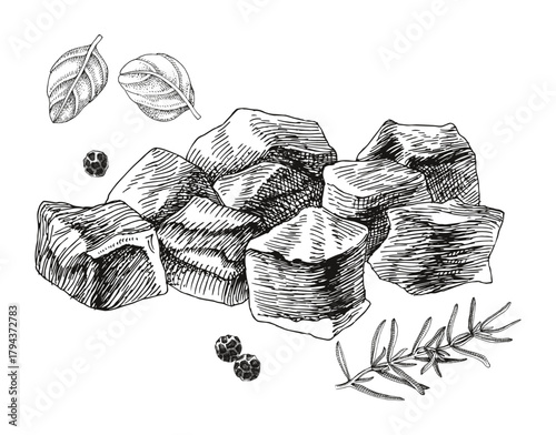 Heap of diced raw pork tenderloin