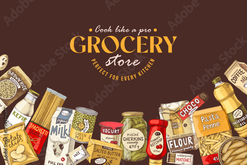 Grocery store assortment banner vector