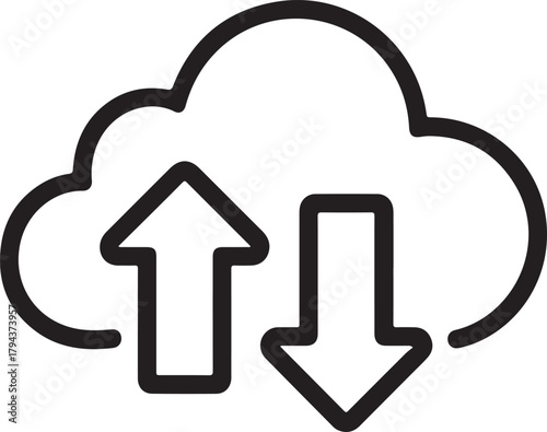 Cloud upload download vector icon representing data transfer and synchronization for modern digital services.