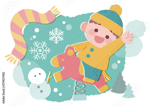 木馬に乗ったかわいい子供の素材セット