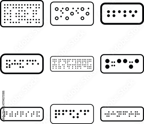 Collection of braille alphabet examples on rectangular cards