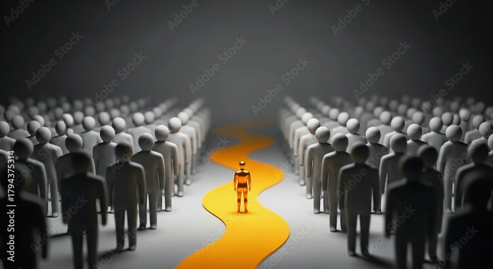 Fototapeta premium Journey of Self-Discovery: Standing Apart from the Crowd