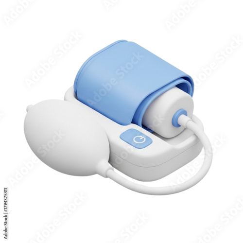 3D illustration of a medical blood pressure monitor with cuff and bulb, a health monitoring device