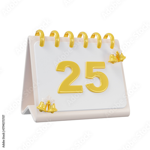 3D Rendered Festive Desk Calendar Page Displaying the Number Twenty-Five, Symbolizing a Special Event, Holiday, or Important Date