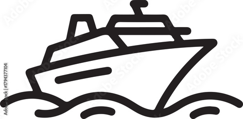 Cruise ship vector icon sailing on ocean waves representing sea travel and luxury vacations
