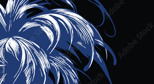 Dynamic hand drawn brush line and silhouette abstract foliage close-up background, Japanese and tribal wood block, engraving high-contrast graphic for textile, decoration