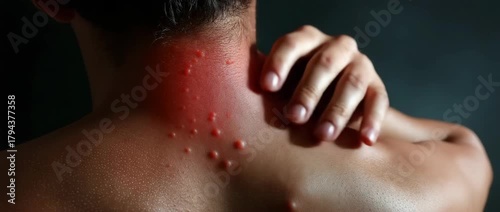 The shingles virus causes blisters and an excruciating rash on the back.