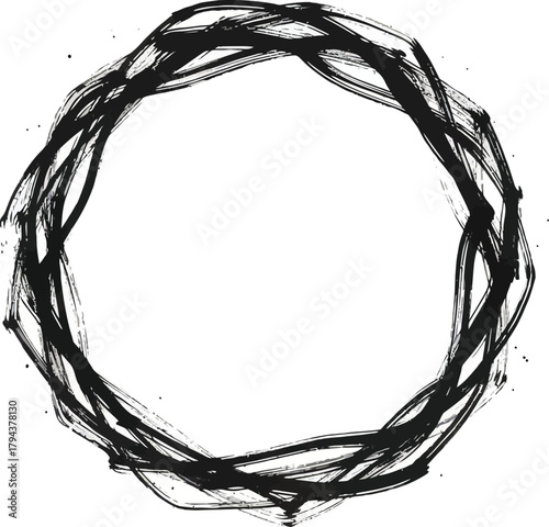 A scribble snake frame in the shape of a stretched ellipse with uneven loops for a textured look. No background. A creative and abstract vector design