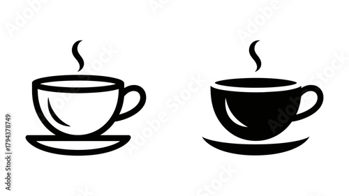 Two cups of coffee, one in black outline and the other in solid black