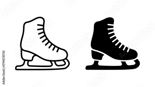 Two ice skates, one in outline and one in silhouette