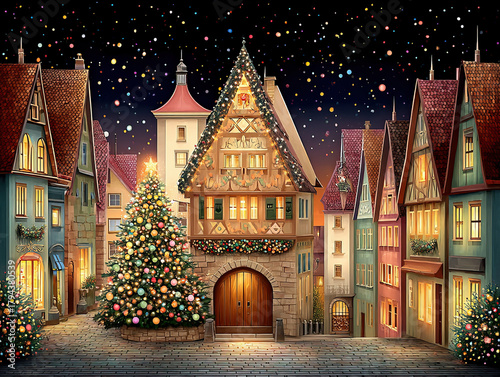 a Christmas city at night