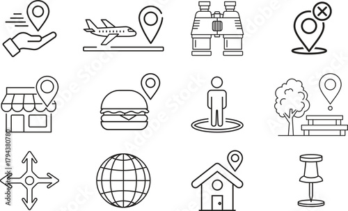 Collection of location and travel related icons