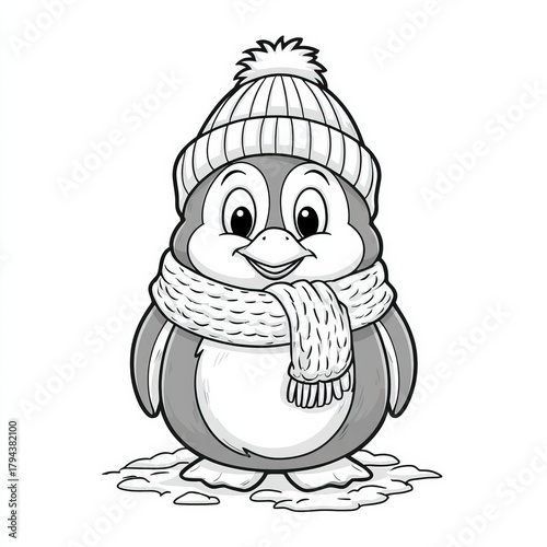 Cute Penguin in a Winter Ha...