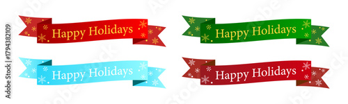 雪柄の装飾リボンに「Happy Holidays」を配した華やかな冬のバナーコレクション