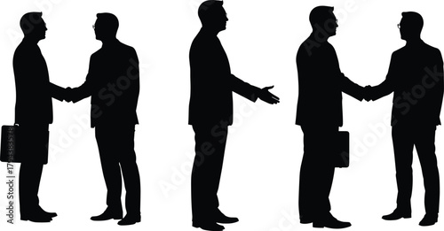 Business handshake silhouette, professional agreement, corporate deal, partnership concept, formal greeting, teamwork, negotiation, success, briefcase, business attire, diplomacy
