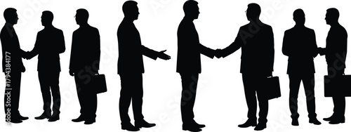 Business people handshake, corporate meeting, professional partnership, teamwork concept, silhouette illustration, networking success, business deal, communication, agreement, collaboration