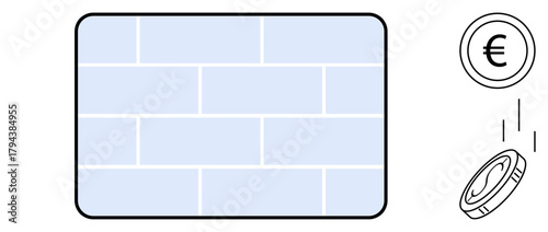 Euro coin and blockchain tile block elements highlight themes of digital finance for cryptocurrency and secure online transactions. Ideal for tech innovation, savings, investment, and fintech simple