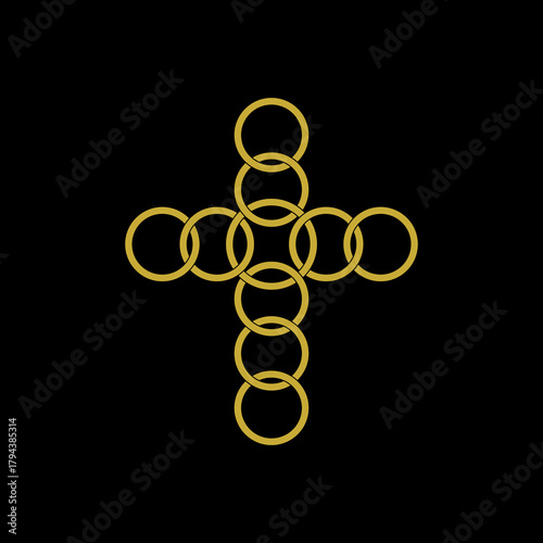 Christian cross icon isolated on black background