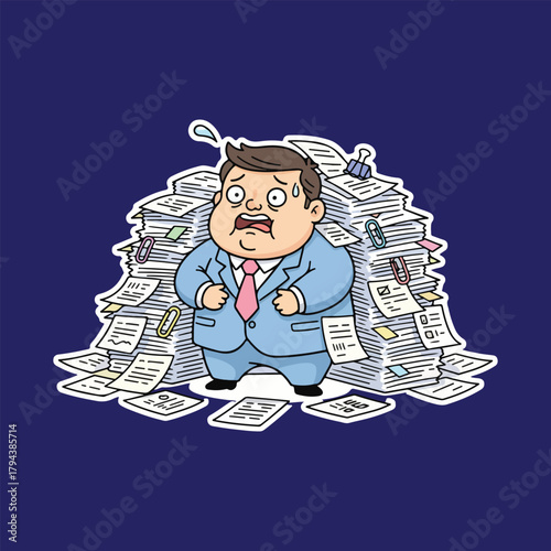 Overwhelmed Office Worker Drowning in Paperwork