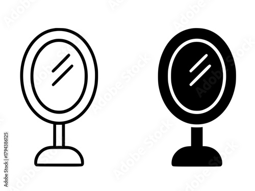 Minimalist icon, mirror vector, black and white, outline and silhouette