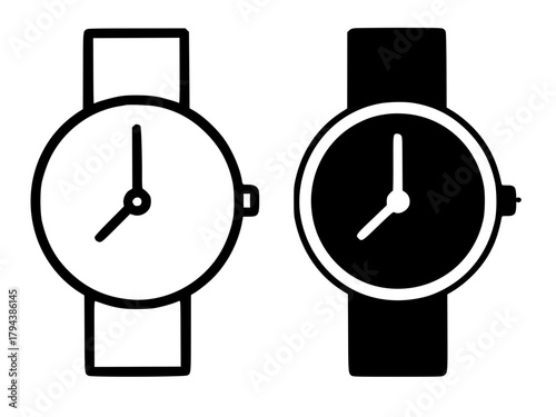 Minimalist icon, watch vector, black and white, outline and silhouette