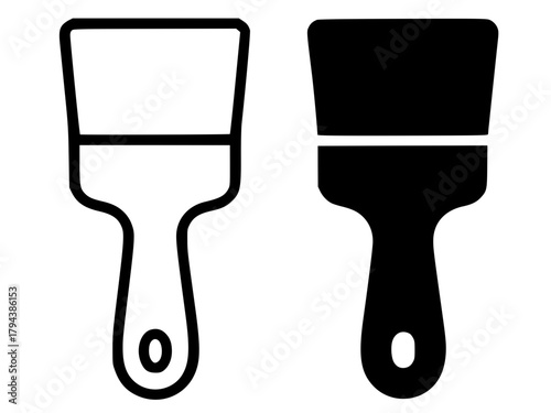 Minimalist icon, brush vector, black and white, outline and silhouette