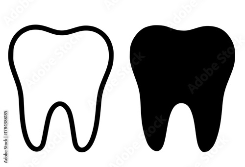 Minimalist icon, tooth vector, black and white, outline and silhouette