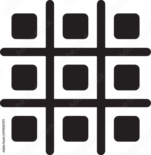 Grid layout vector icon with nine rounded squares forming a classic tic tac toe board game interface