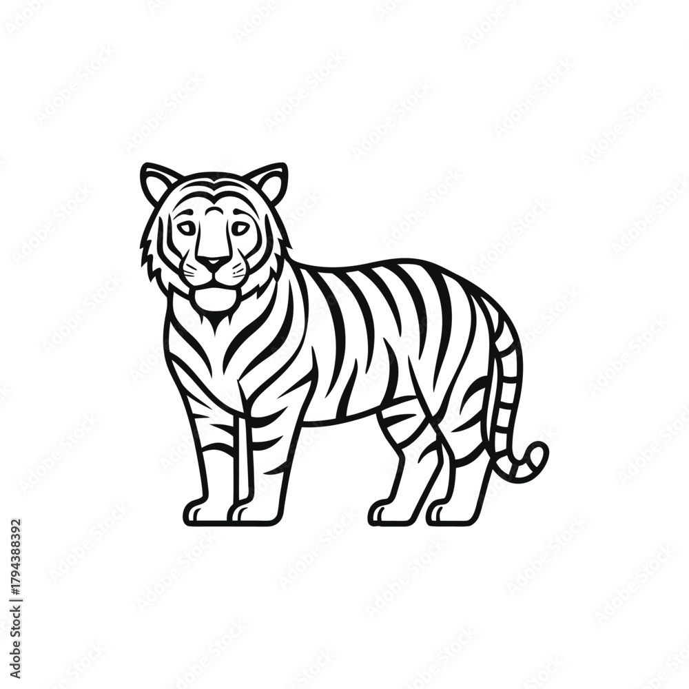 Naklejka premium Stylized black and white tiger illustration isolated on white background