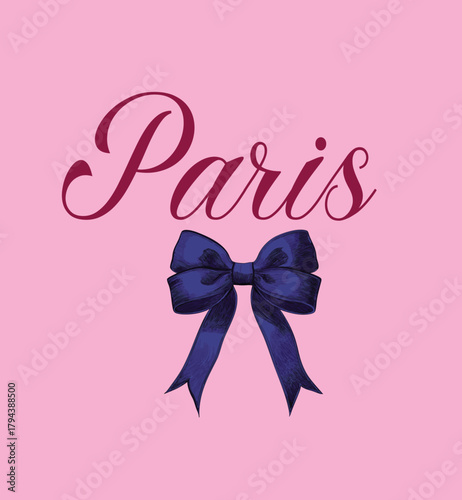 Bows Navy bow satin lilac girly ribbon coquette French Paris Parisian plush romantic girls trending style pink t-shirt design Slogan Logo Graphic Vector Tee shirt apparel print luxe fashion luxury 
